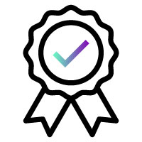 An icon of a certificate, in Kramer's brand colors - purple and green