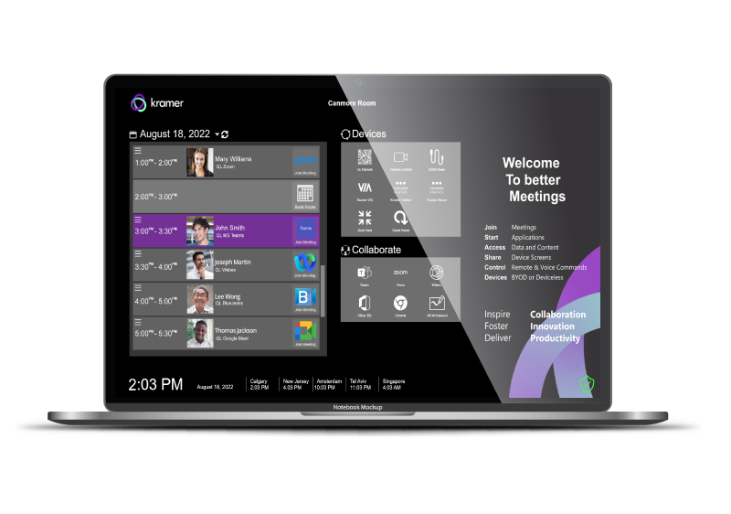 Kramer quicklaunch for enterprise software, showing a lot of virtual meetings on a laptop