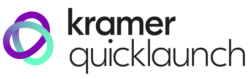 Kramer quicklaunch logo, black, green and purple over white background