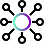 Connectivity icon, a circle from which lines are exiting, colored in Kramer's purple and green brand colors