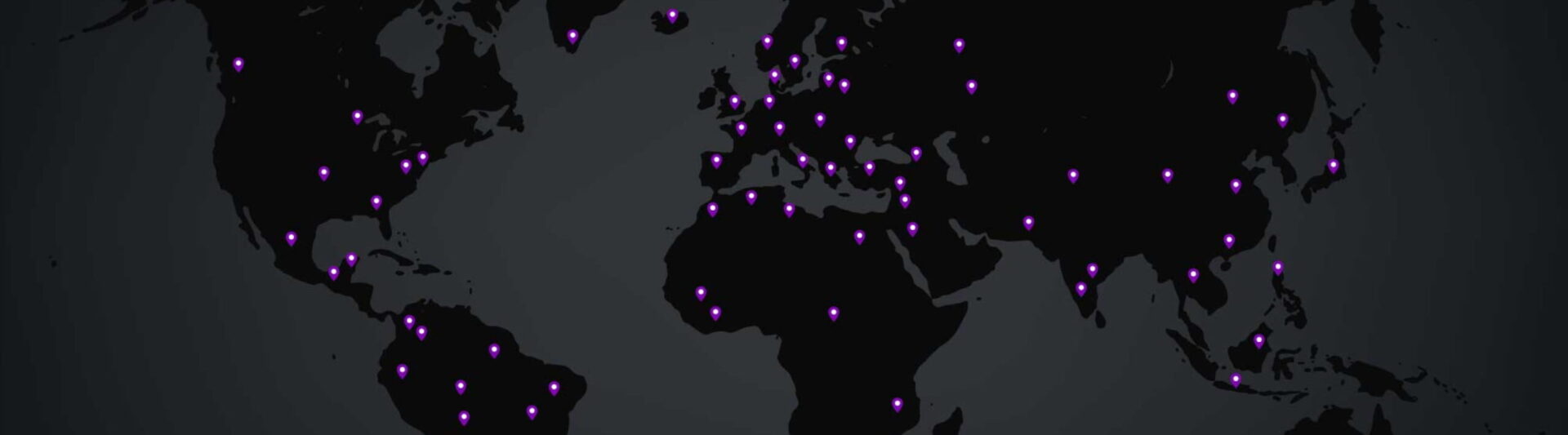 A map of the world on which Kramer's global presence is marked in purple dots