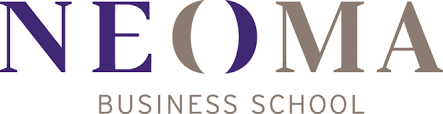Neoma Business School logo, blue and grey over white background