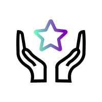 Icon of two hands, holding a star colored in green and purple - Kramer's brand colors