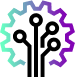 Icon of an electric circuit, in Kramer's green and purple brand colors