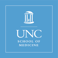UNC School Of Medicine logo, white over blue background