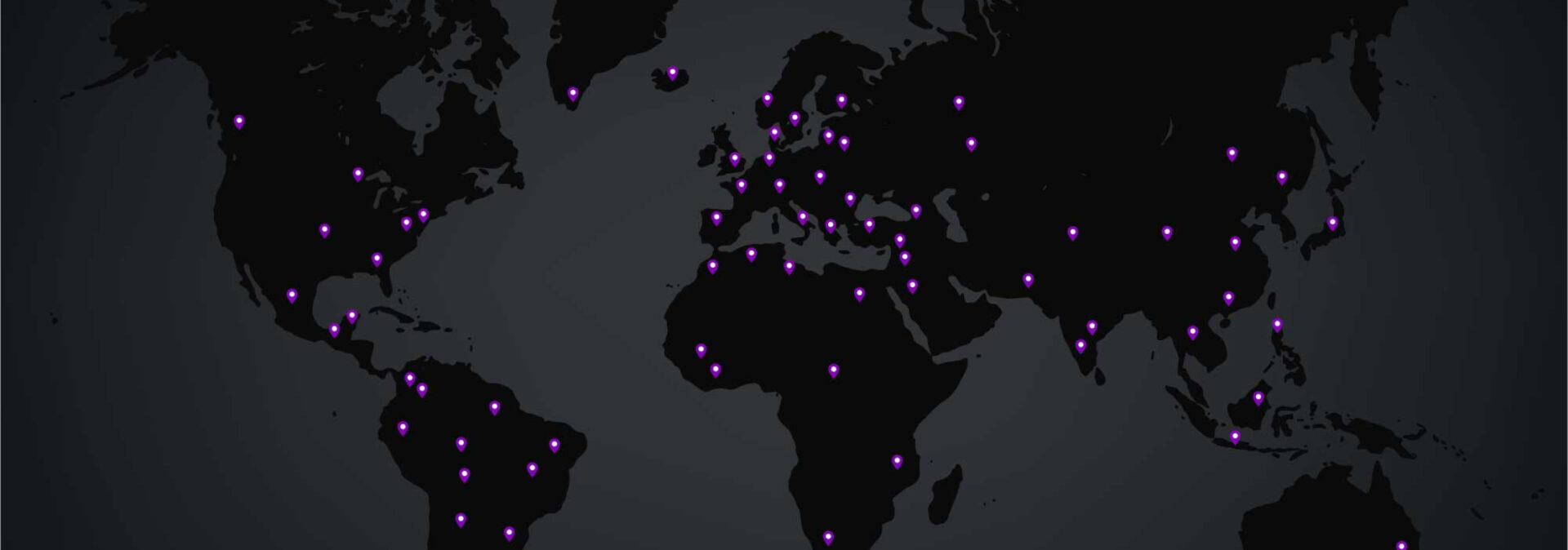 A map of the world on which Kramer's global presence is marked in purple dots