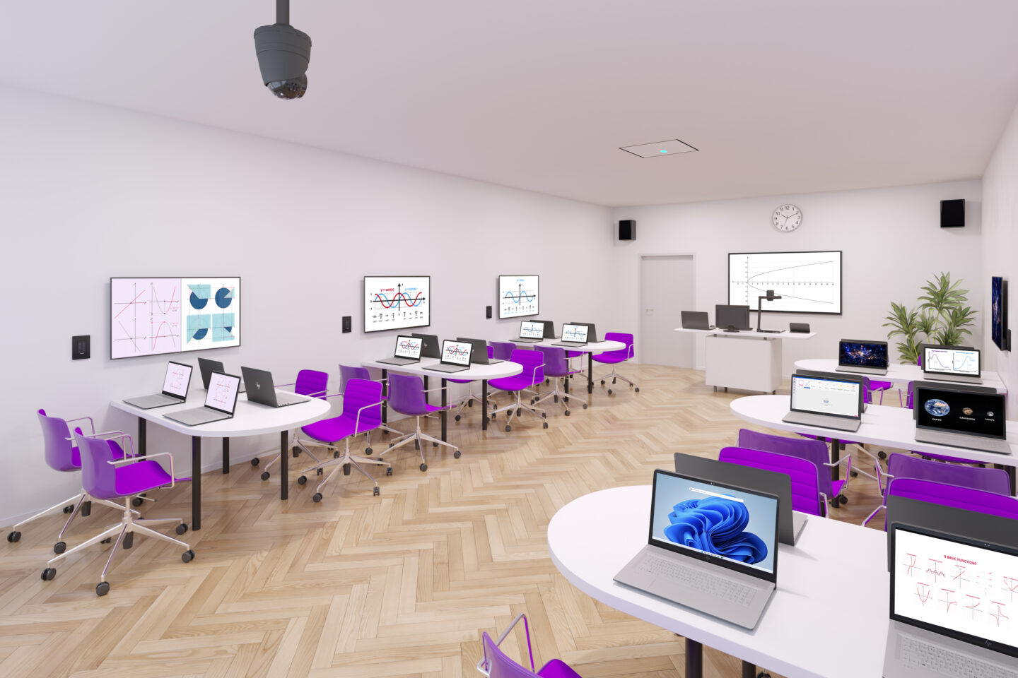 An active classroom, fully equipped with Kramer's solutions and collaboration devices