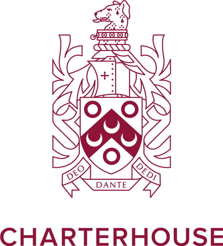 The logo of Charterhouse School, UK, burgundy over white background