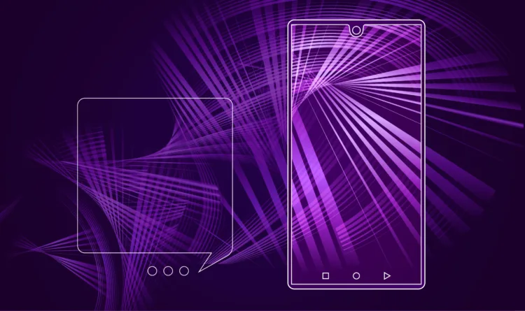 A purple-colored abstract, laser-like forms