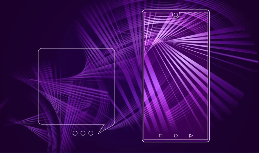 A purple-colored abstract, laser-like forms