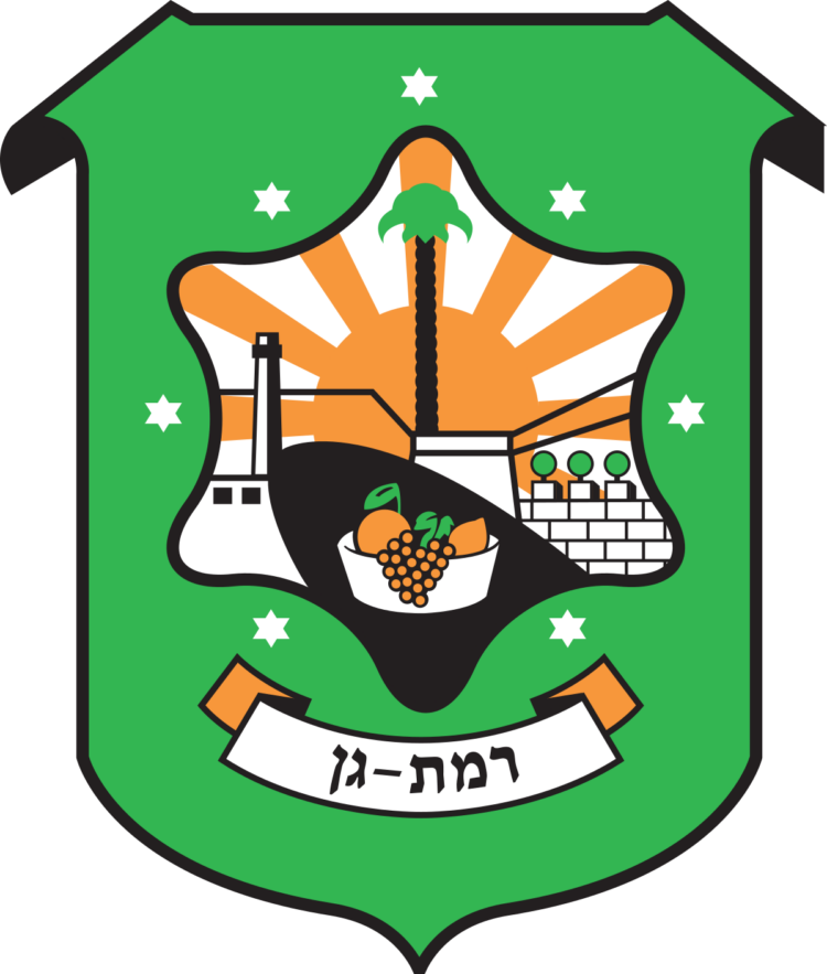 Ramat Gan municipality, logo - white and orange buildings on a green background