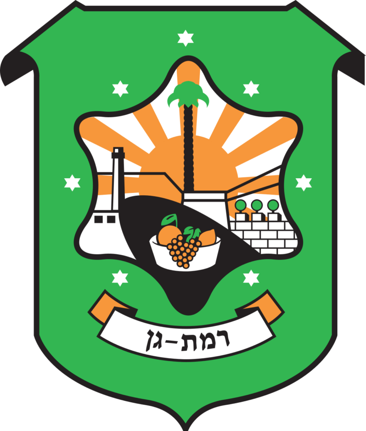 Ramat Gan municipality, logo - white and orange buildings on a green background