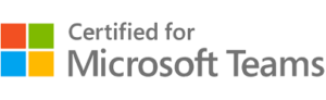 Microsoft's logo for Certified for Microsoft Teams, with a Microsoft's colorful squared logo