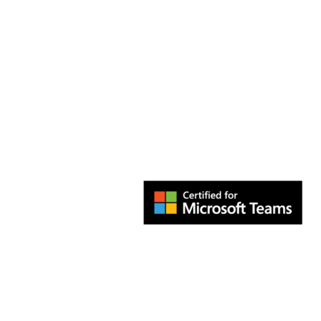 Microsoft's logo for Certified for Microsoft Teams, a black background with a Microsoft's colorful squared logo