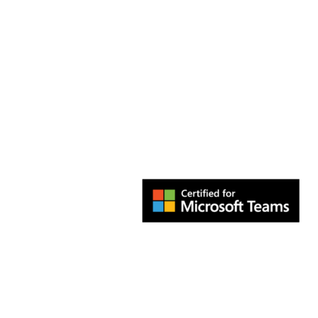 Microsoft's logo for Certified for Microsoft Teams, a black background with a Microsoft's colorful squared logo