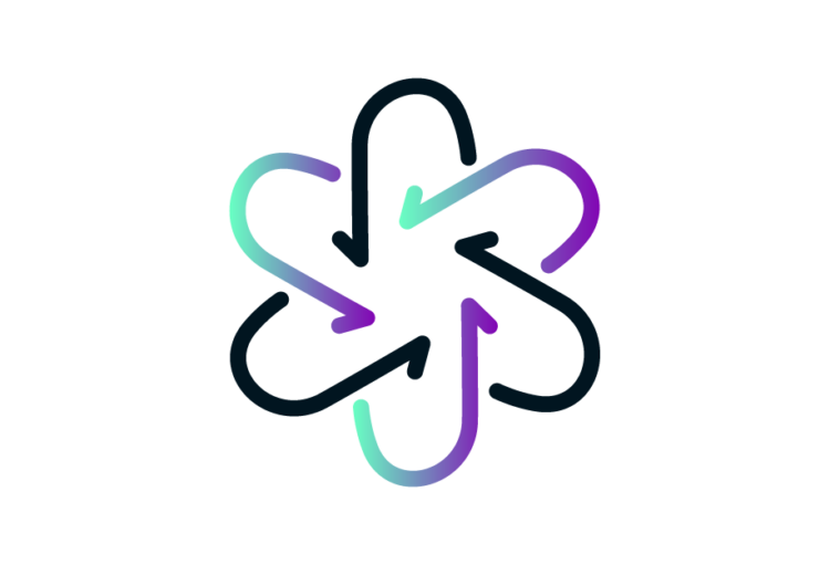 Collaboration applications icon, a cloud with arrows pointing to a central point in the middle
