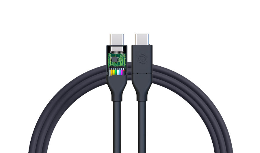 Two Kramer USB-C cables - one is closed, and the other is shown with its inner circuits