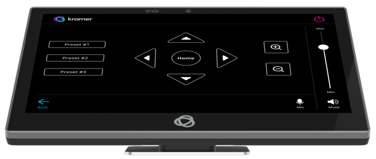 Kramer's Control touchscreen, featuring a black screen