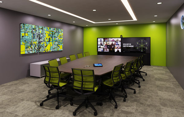 Ashton Bentley's Collaboration Space, a meeting room with Ashton Bentley's display mount, tables and chairs