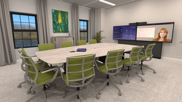 Ashton Bentley's Collaboration Space, a meeting room with Ashton Bentley's display mount, tables and chairs